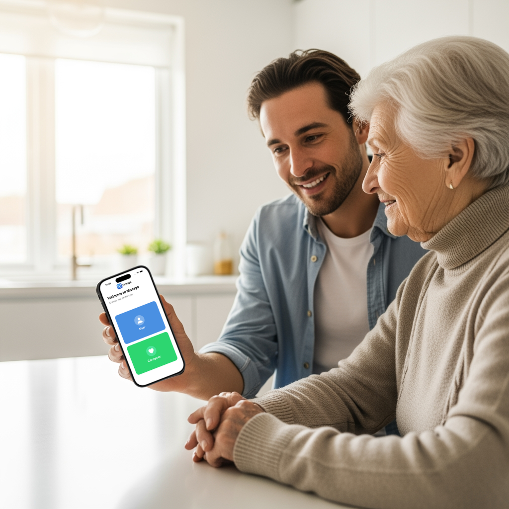Mnesya – young adult and elderly person using the app