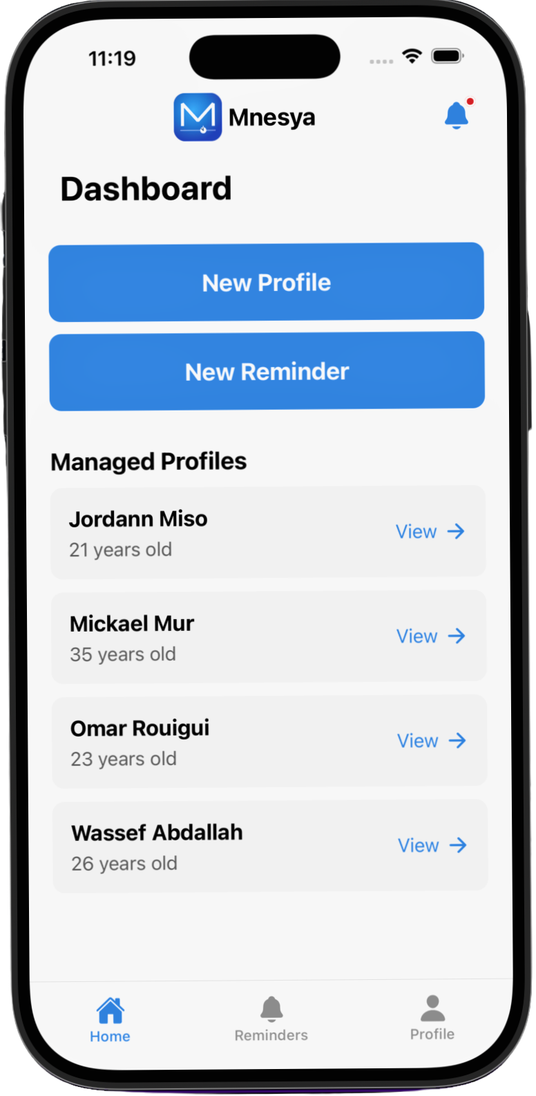 Caregiver dashboard screen