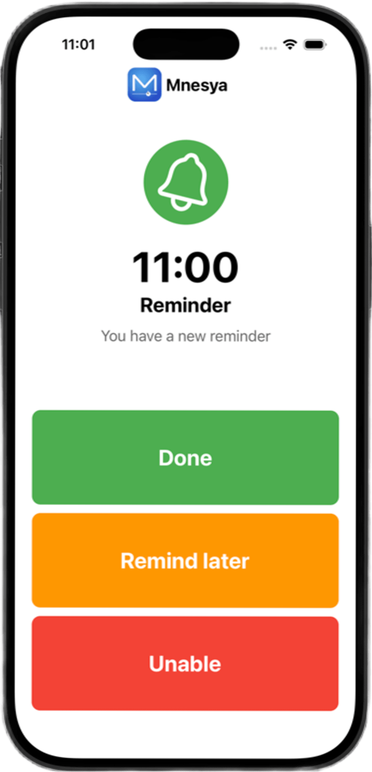 Reminder notification screen